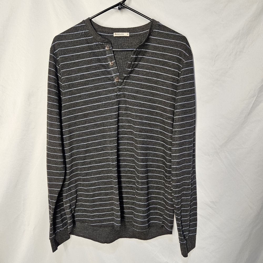 Marine Layer Double Knit Heather Black Long Sleeve Henley Sz. Medium Ret $78